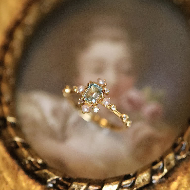 Bague de luxe en argent sterling S925 avec perle d'aigue-marine Olivenorma