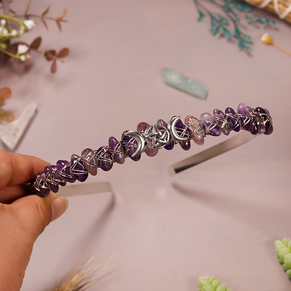 Couronne en cristal tissée en forme d'étoile de lune et de gravier naturel Olivenorma