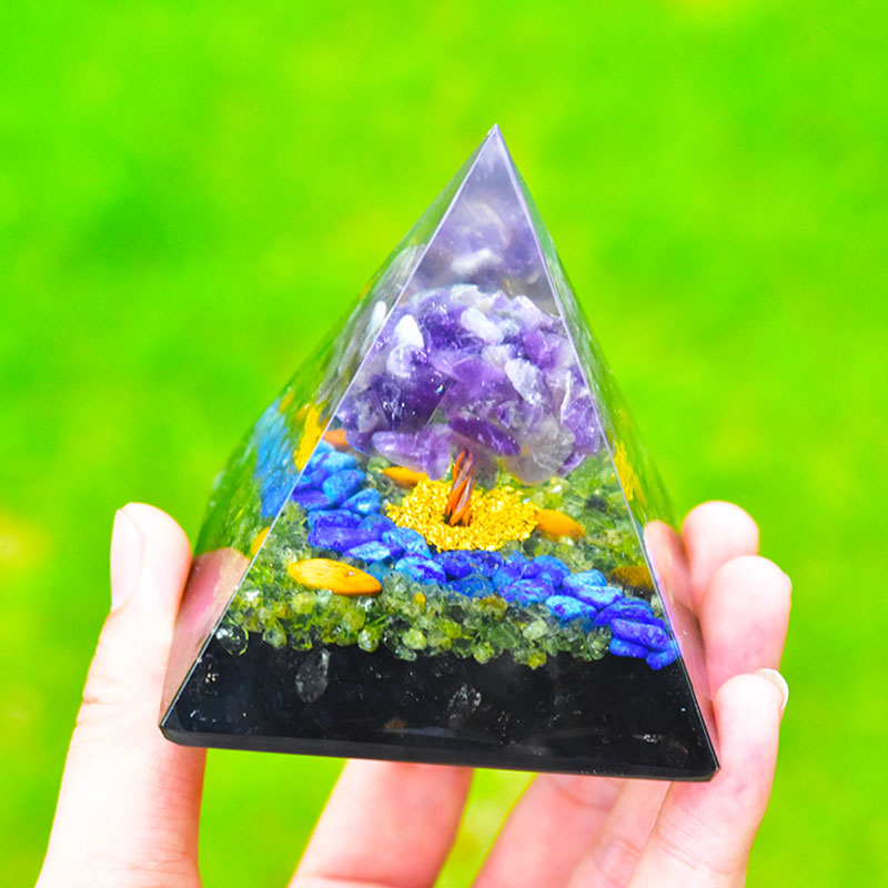 Olivenorma Améthyste Péridot Obsidienne Lapis Lazuli Arbre de Vie Orgone Pyramide