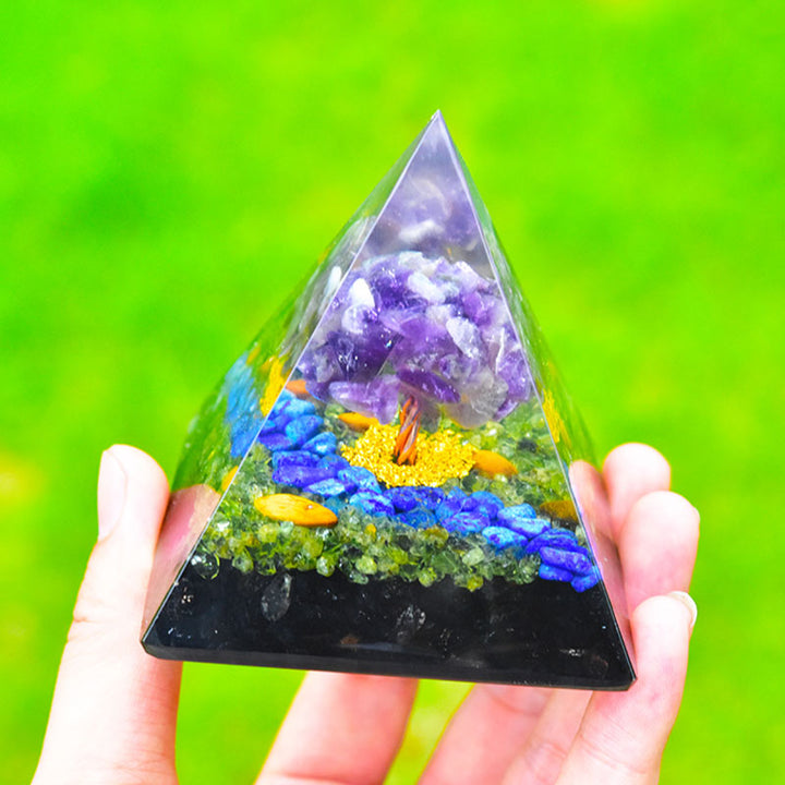 Olivenorma Améthyste Péridot Obsidienne Lapis Lazuli Arbre de Vie Orgone Pyramide