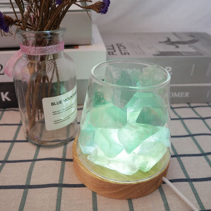 Lampe en cristal ou en sel rose de l'Himalaya en forme de coupe de feu Olivenorma