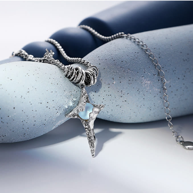 Collier pendentif étoile plissée en alliage avec pierre de lune Olivenorma