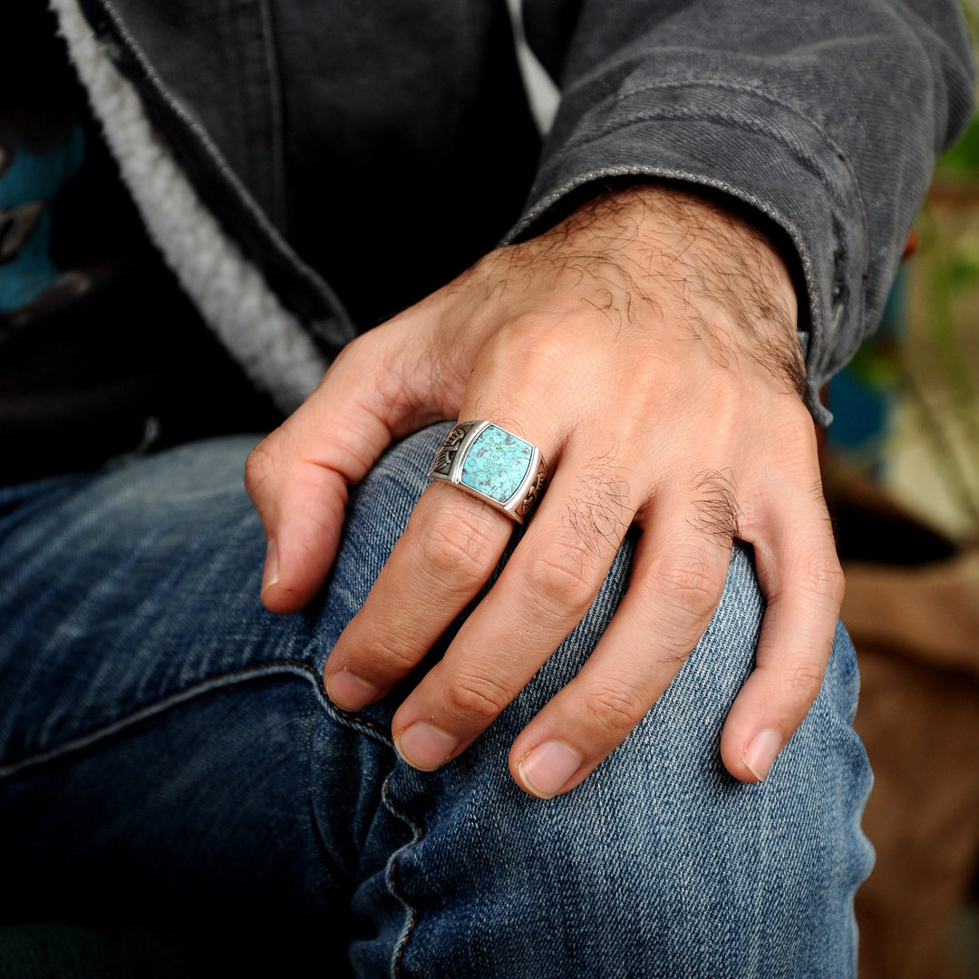 Bague homme aigle turquoise