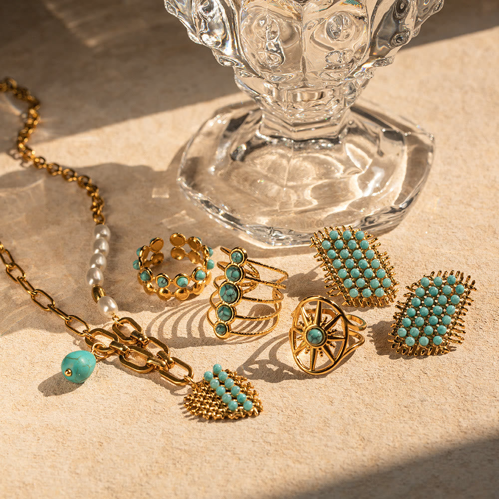 Collier avec bague en acier inoxydable couleur or 18 carats Olivenorma