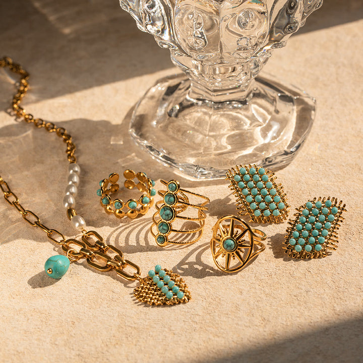 Collier avec bague en acier inoxydable couleur or 18 carats Olivenorma