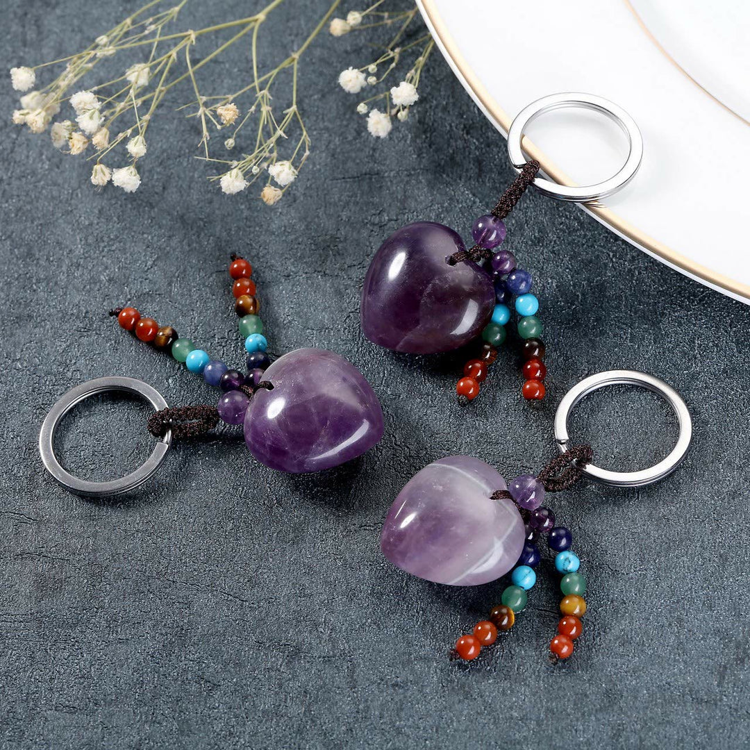 Porte-clés en forme de cœur en cristal naturel Olivenorma