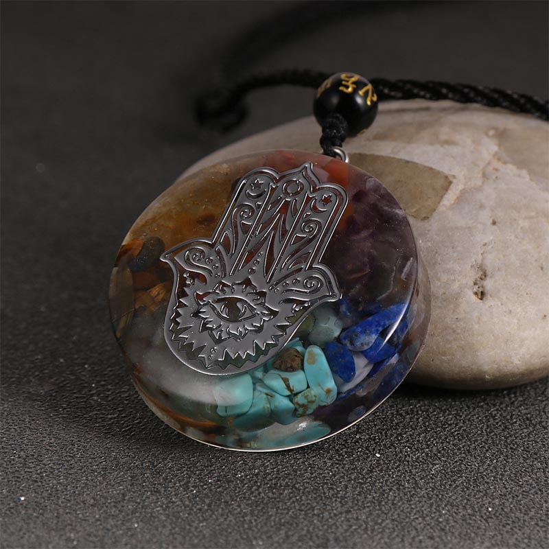 Collier symbole du mauvais œil en pierre de cristal naturel des chakras Olivenorma