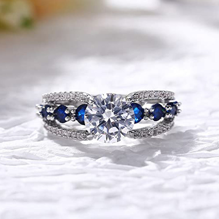 Bague créative en saphir bleu et zircon creux Olivenorma