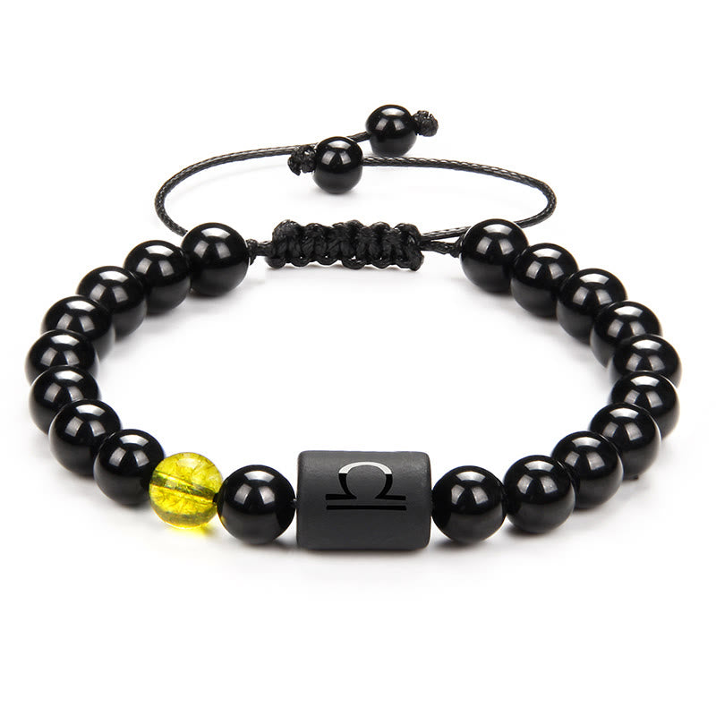 Bracelet tissé pour homme en onyx noir naturel avec signe du zodiaque Olivenorma