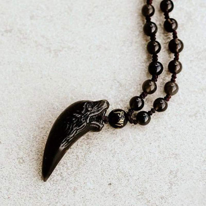 Collier Loup en Obsidienne Glacée