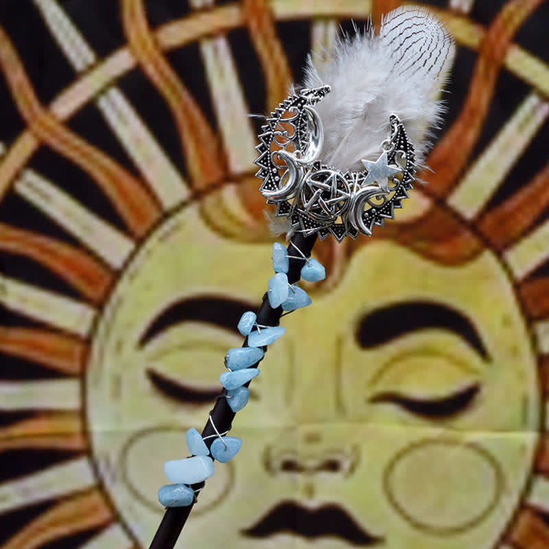 Baguettes de cristal en forme de lune féerique naturelle Olivenorma avec plumes