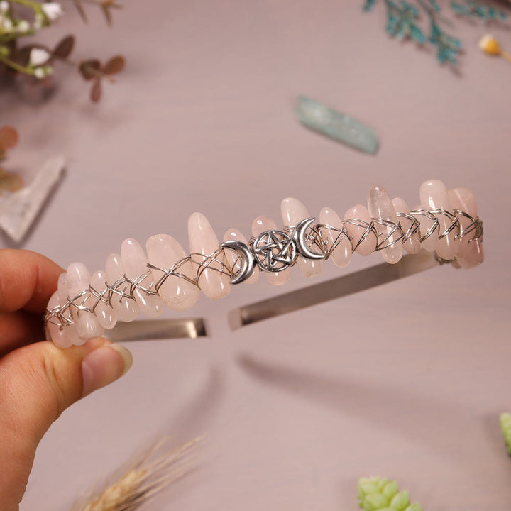 Couronne en cristal tissée en forme d'étoile de lune et de gravier naturel Olivenorma