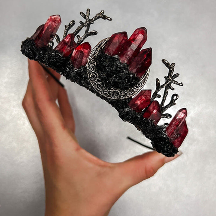 Couronne de cristal de branche de lune de sorcière en quartz rouge Olivenorma