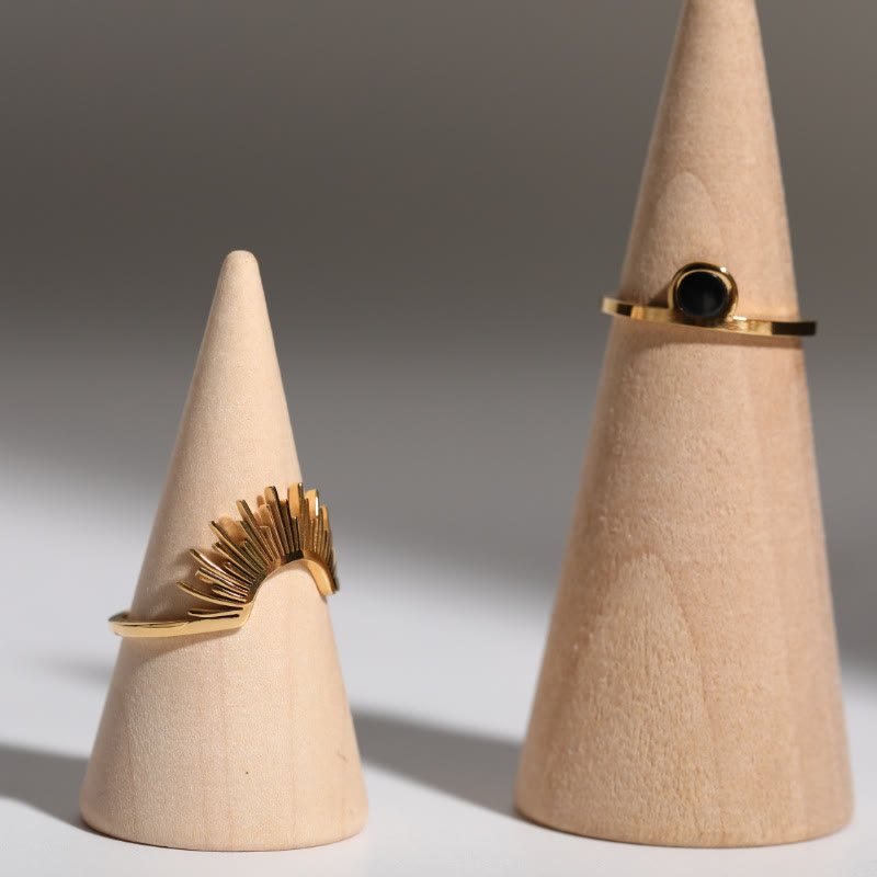 Bague en acier inoxydable plaqué or 18 carats avec tournesol en onyx noir Olivenorma