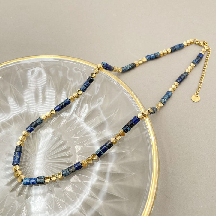 Collier en acier titane 14 carats avec pierres naturelles Olivenorma