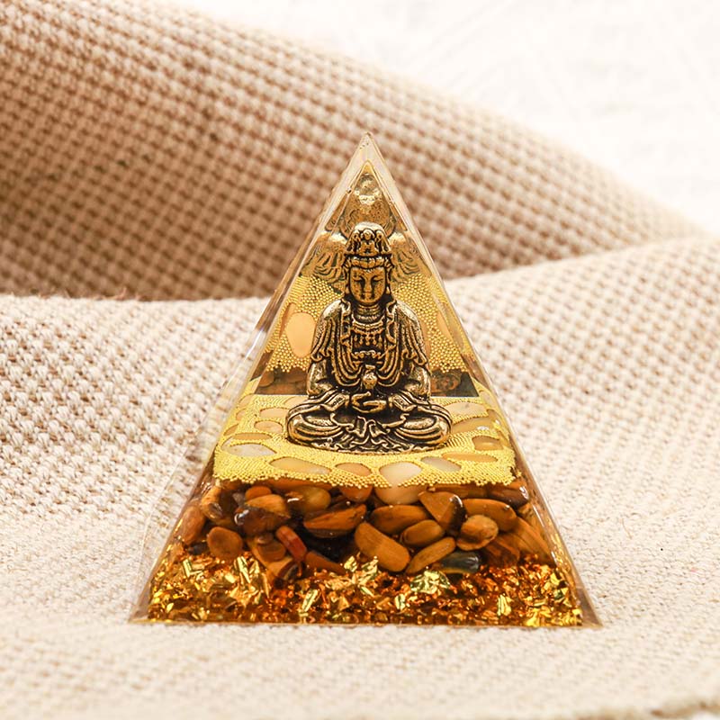 Pyramide d'orgone de Bouddha Olivenorma avec protection en œil de tigre