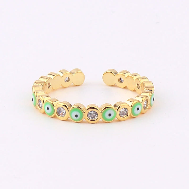 Bague ajustable en zircon blanc avec mauvais œil coloré Olivenorma