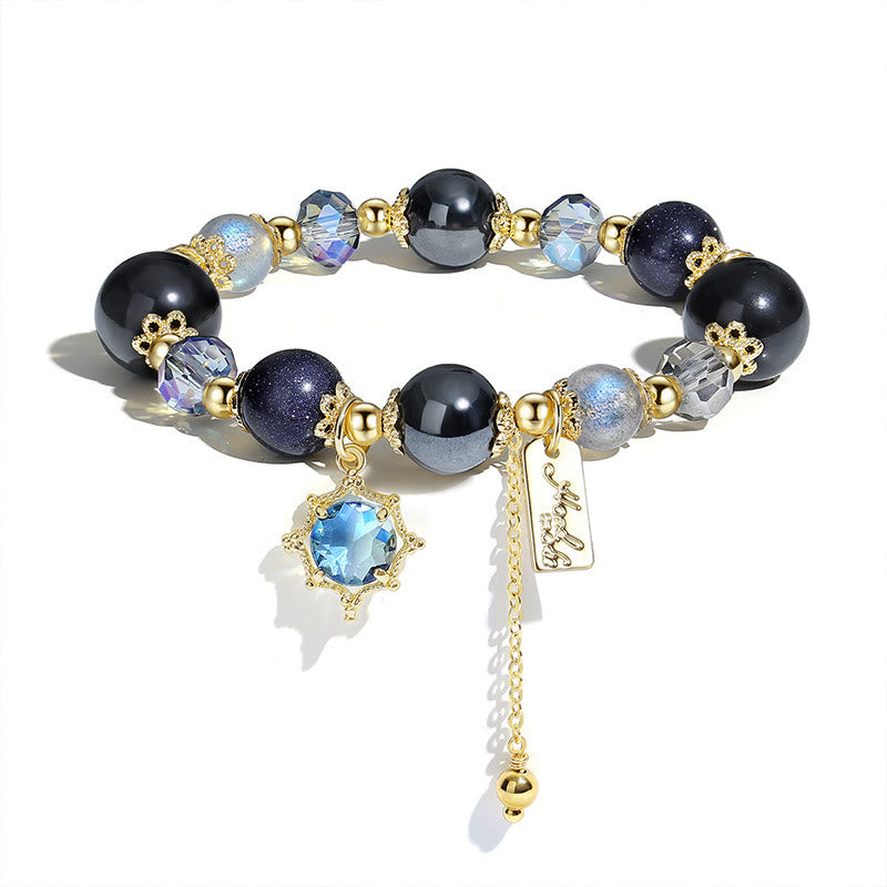 Bracelet de perles en obsidienne et pierre de lune en grès bleu Olivenorma