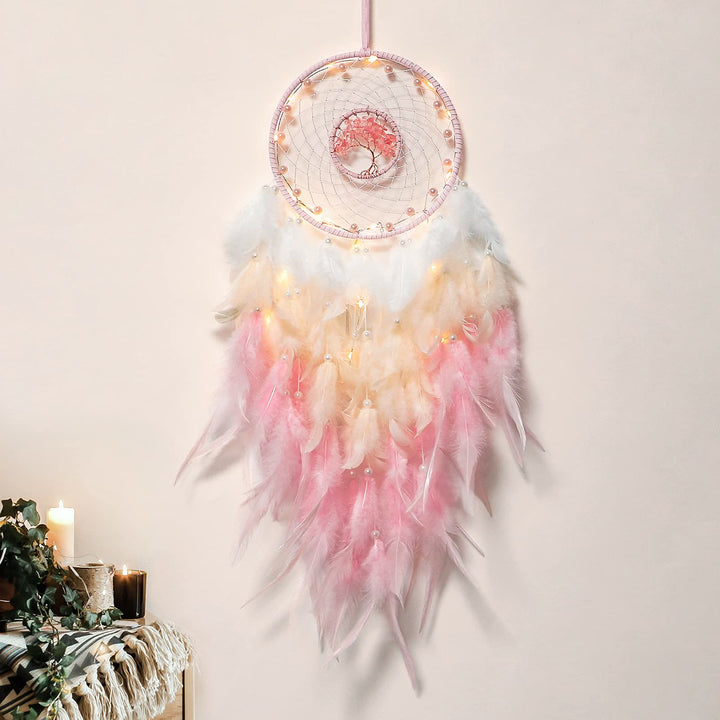 Attrape-rêves en cristal arbre de vie avec plumes phosphorescentes Olivenorma