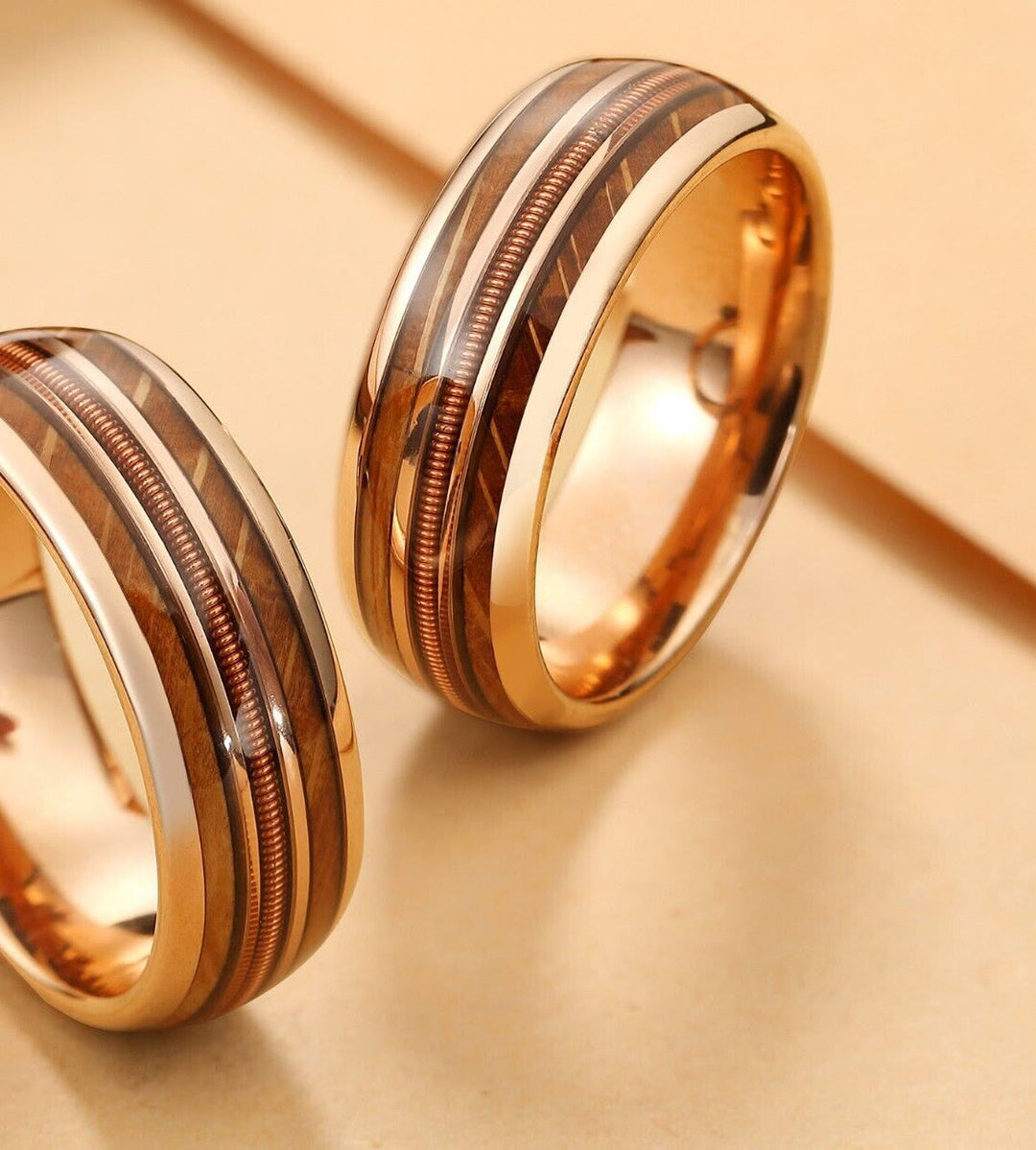 Anneau en bois de tonneau de whisky pour corde de guitare en carbure de tungstène doré Olivenorma