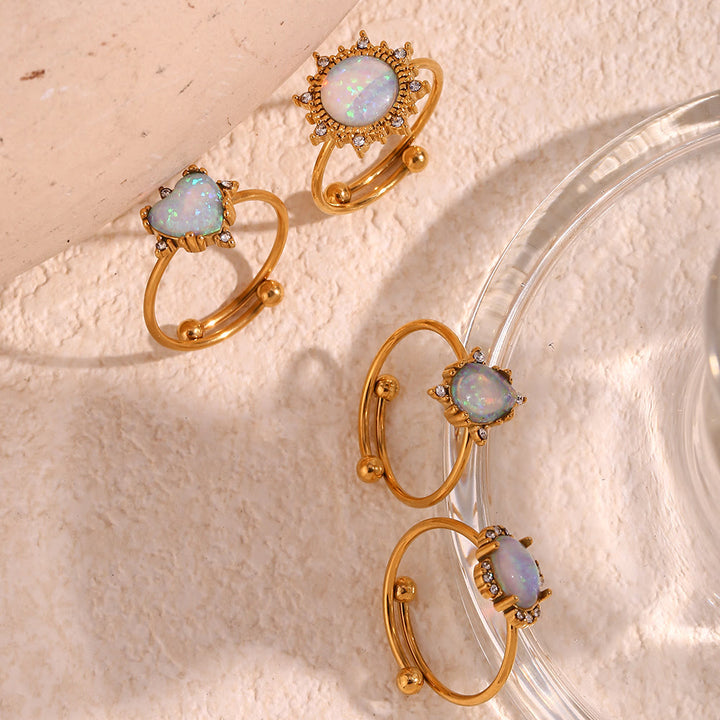 Bague ajustable en forme de cœur avec opale naturelle Olivenorma