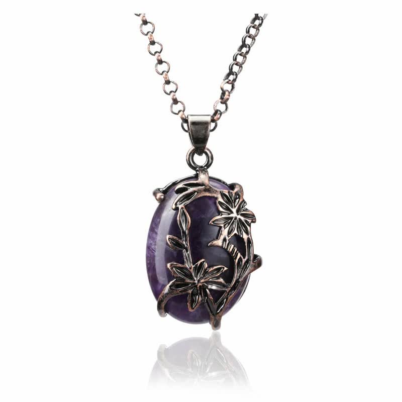 Collier en cristal enveloppé de fleurs en laiton et améthyste Olivenorma
