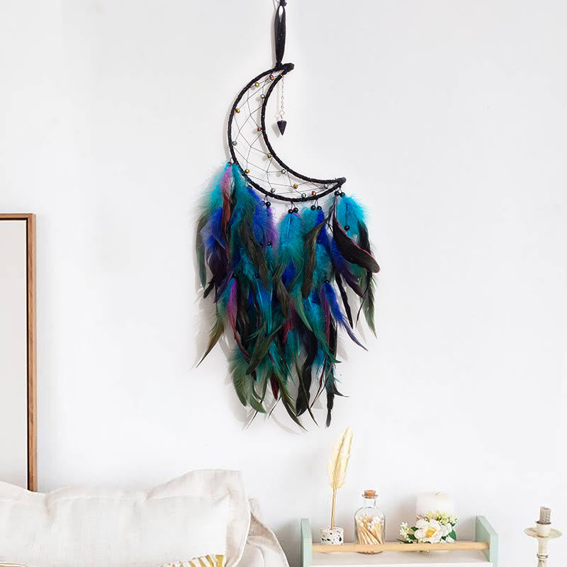 en grès bleu Olivenorma Attrape-rêves Pendentif en forme de plume de lune