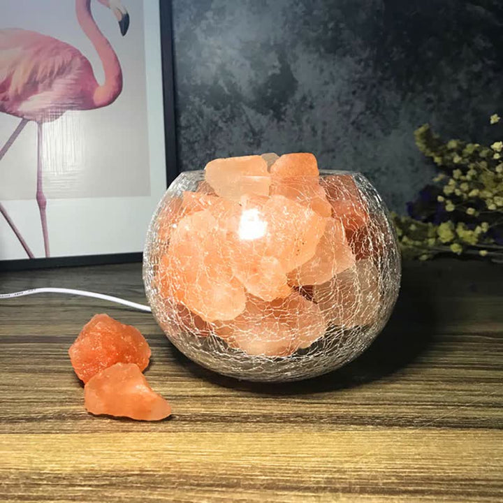 Lampe de sel rose de l'Himalaya avec réservoir en verre craquelé et glace créative Olivenorma