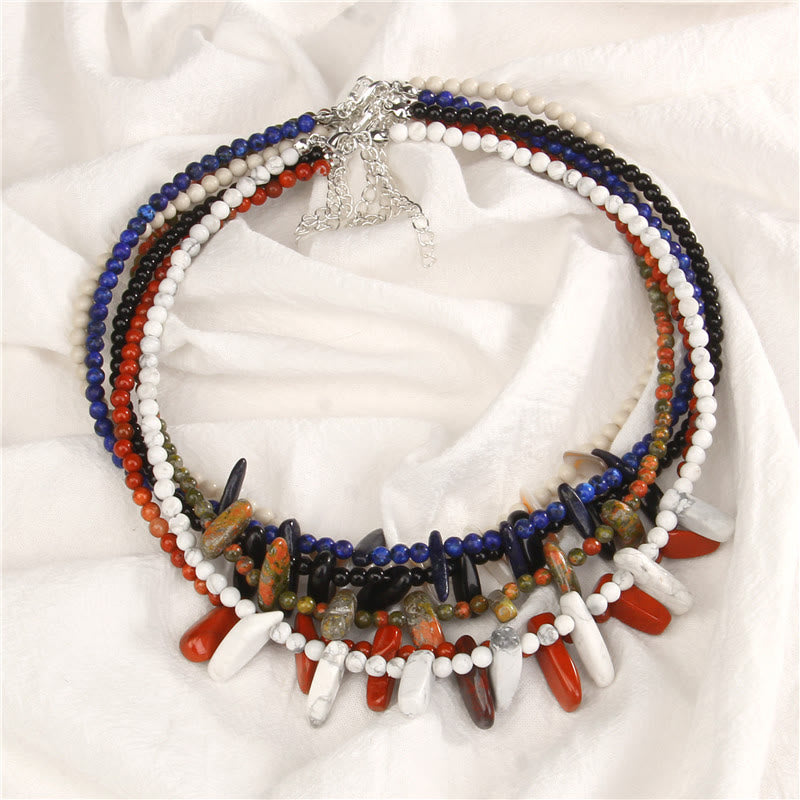 Collier bohème en pierre naturelle de défense Olivenorma avec perles de 4 mm