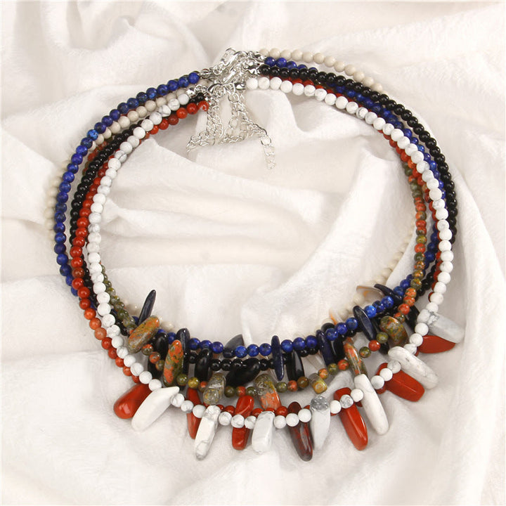 Collier bohème en pierre naturelle de défense Olivenorma avec perles de 4 mm