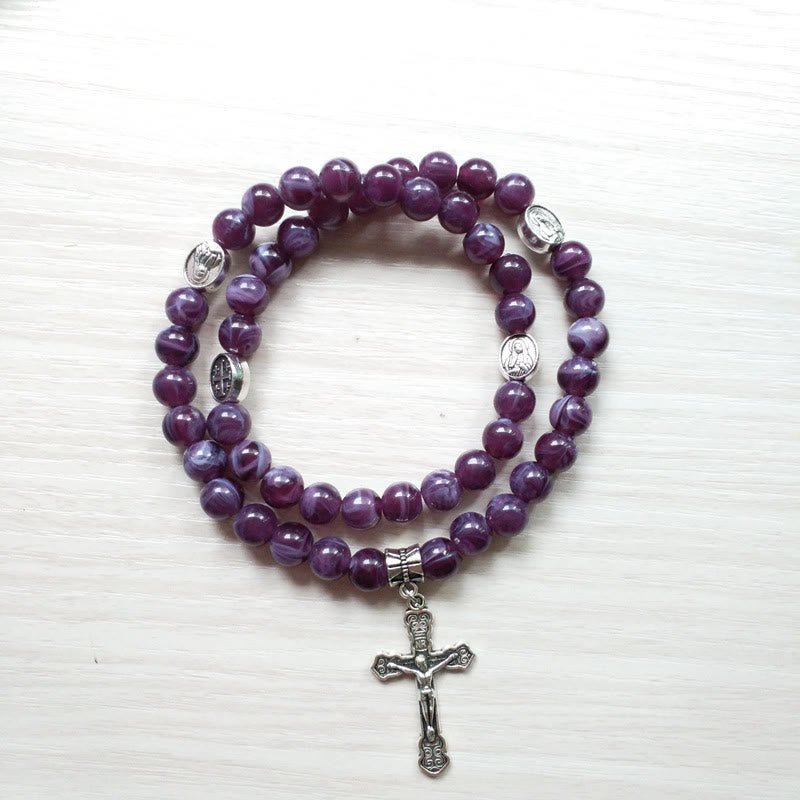 Bracelet chapelet avec pendentif croix en améthyste Olivenorma