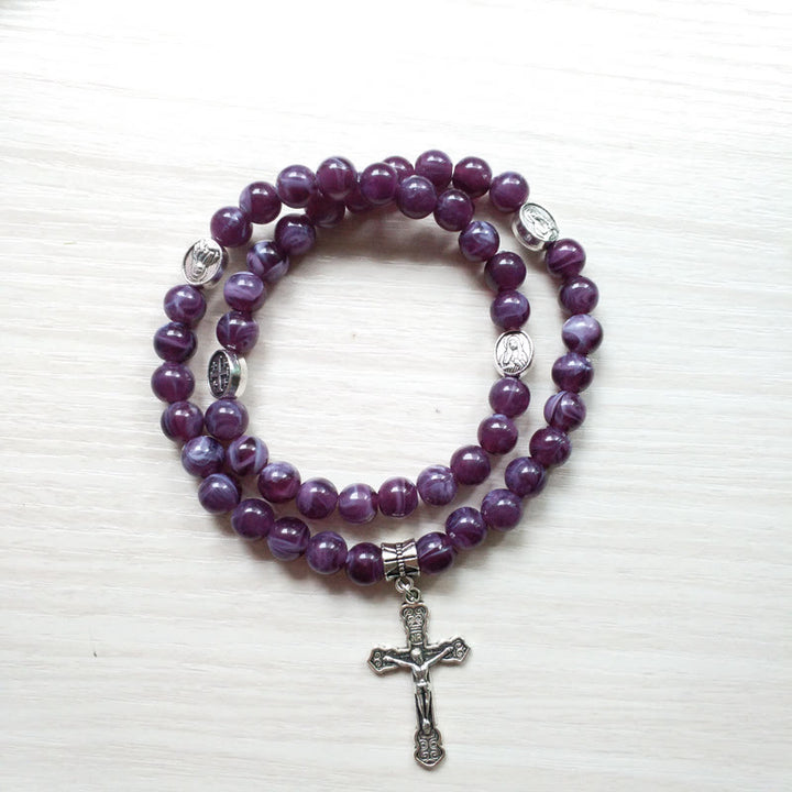 Bracelet chapelet avec pendentif croix en améthyste Olivenorma
