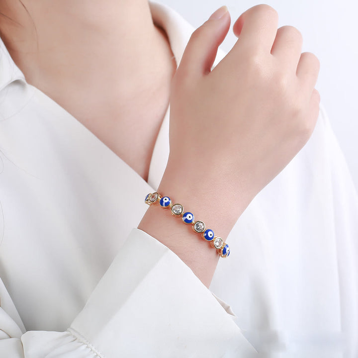 Bracelet ajustable Olivenorma en zircon blanc contre le mauvais œil