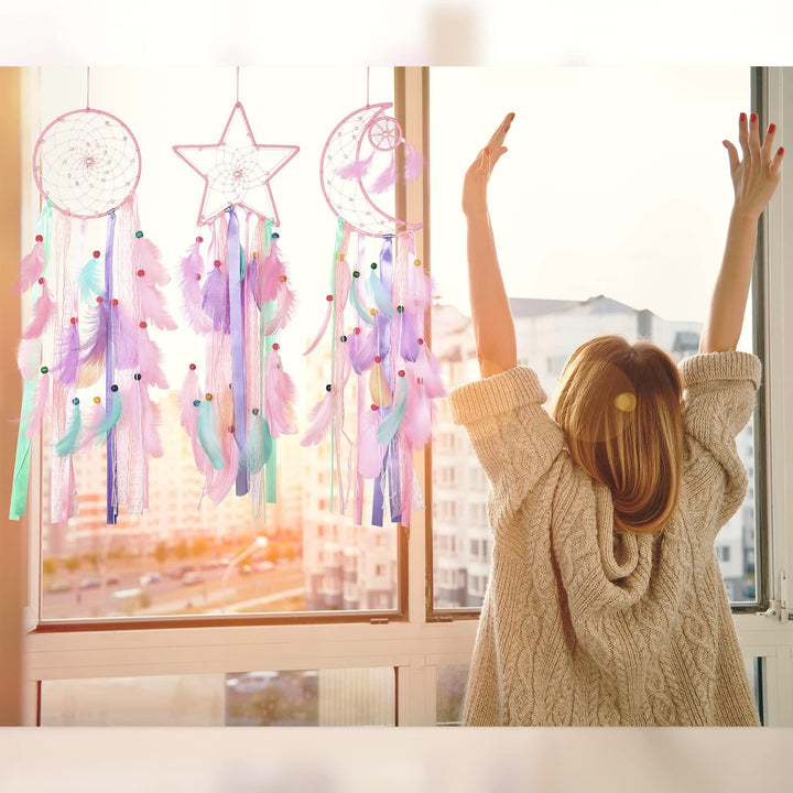 Olivenorma Lot de 3 attrape-rêves couleur macaron lune soleil étoile