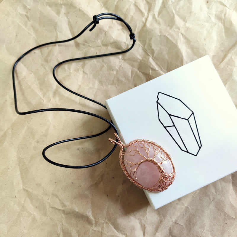 Collier ovale en pierre précieuse arbre de vie œil de tigre Olivenorma