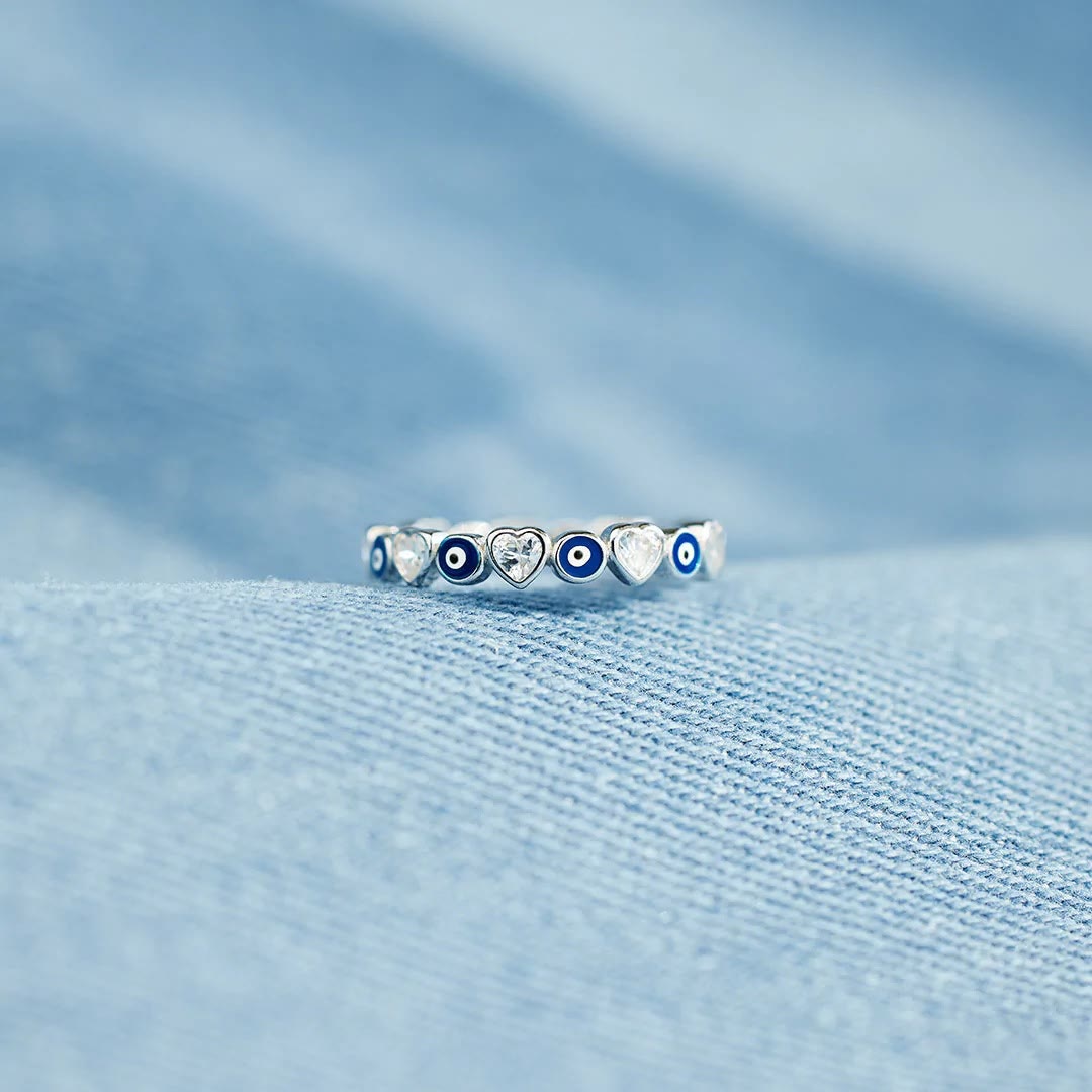 Bague Olivenorma en argent sterling S925 avec zircon blanc et cœur œil mauvais