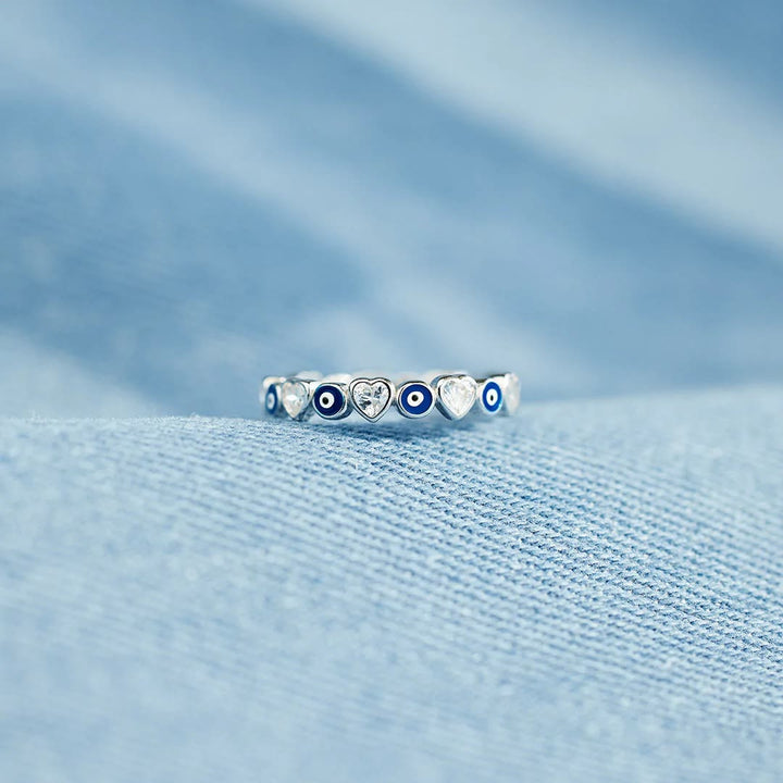 Bague Olivenorma en argent sterling S925 avec zircon blanc et cœur œil mauvais