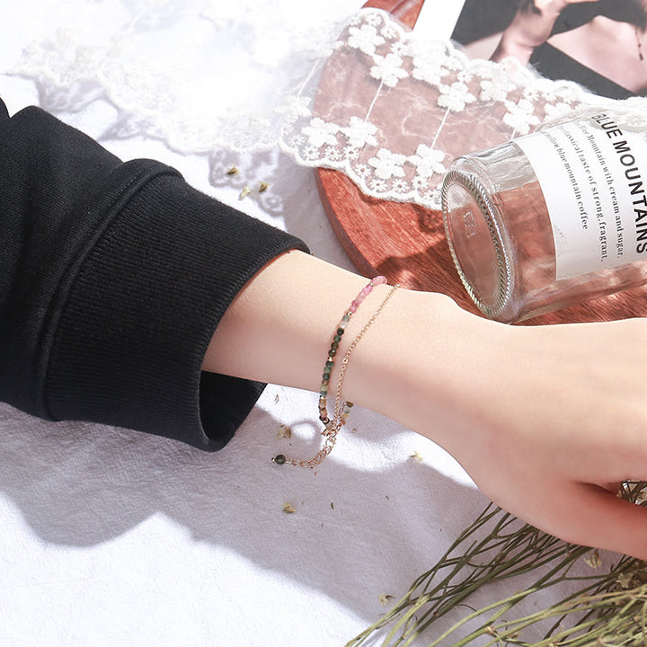 Bracelet double fin en cuivre plaqué or et tourmaline Olivenorma