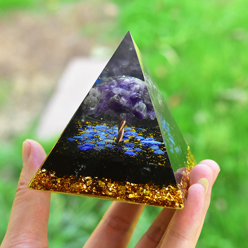 Olivenorma Améthyste Obsidienne Lapis Lazuli Arbre de Vie Orgone Pyramide