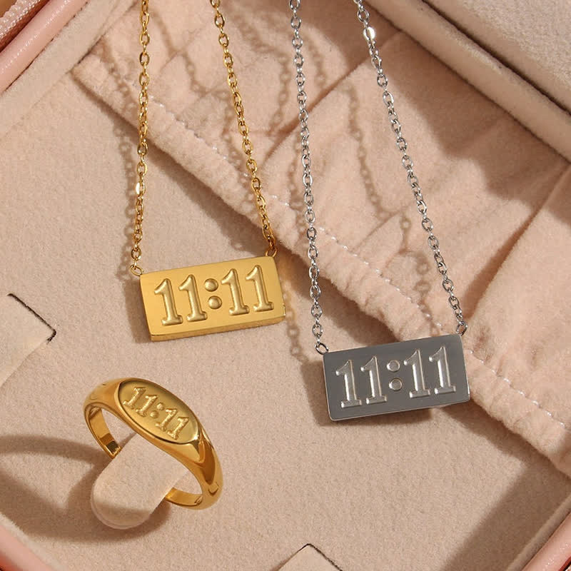 Collier et bague délicats avec le numéro angélique Olivenorma 11:11