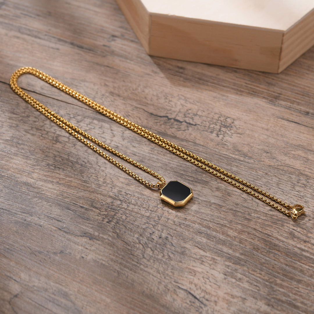 Collier long à chaîne pour homme avec pendentif carré Olivenorma