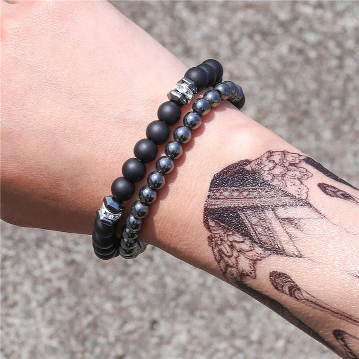 Olivenorma Bijoux pour hommes Ensemble de 2 bracelets tendance Punk en perles