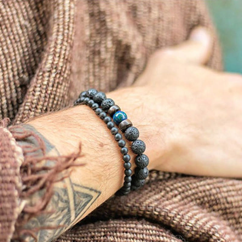 Bracelet énergétique pour homme en perles de bois et pierres naturelles de 8 mm Olivenorma