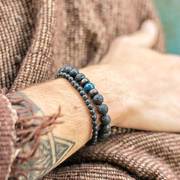 Bracelet énergétique pour homme en perles de bois et pierres naturelles de 8 mm Olivenorma