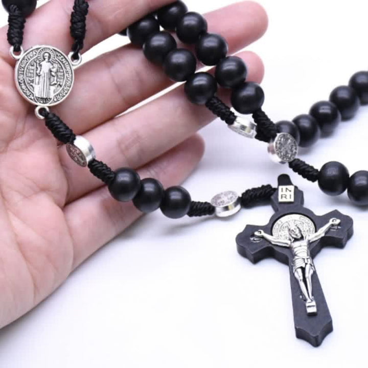 Collier chapelet en onyx noir avec croix Madonna Olivenorma