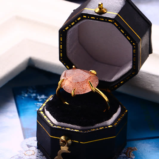 Bague à cinq griffes en quartz fraise naturel Olivenorma