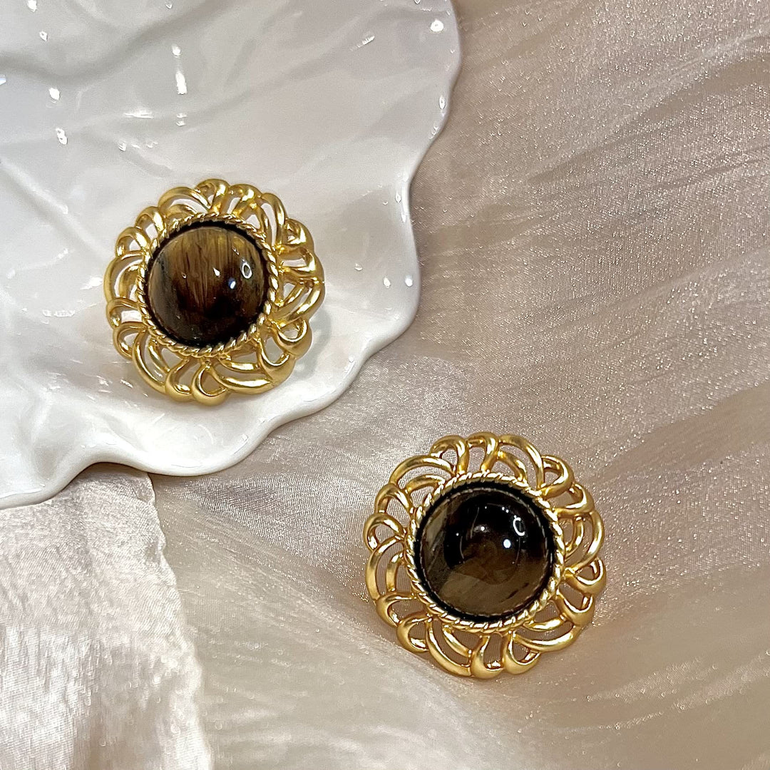 Boucles d'oreilles en or avec tournesol et œil de tigre Olivenorma