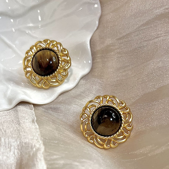 Boucles d'oreilles en or avec tournesol et œil de tigre Olivenorma