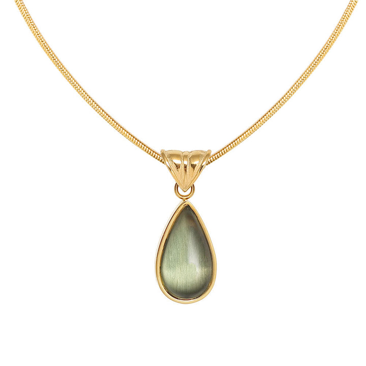 Collier pendentif en forme de goutte d'aventurine verte et aigue-marine Olivenorma
