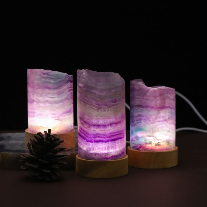 Lampe cylindrique en cristal de fluorite naturelle Olivenorma
